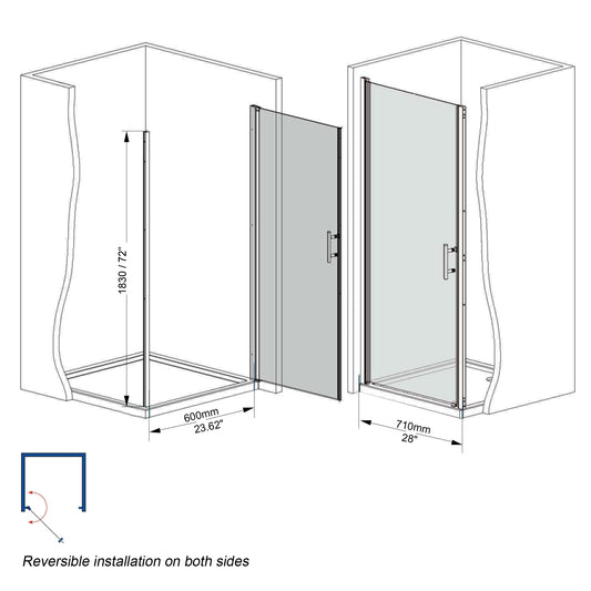 28"W x 72"H Pivot Shower Door