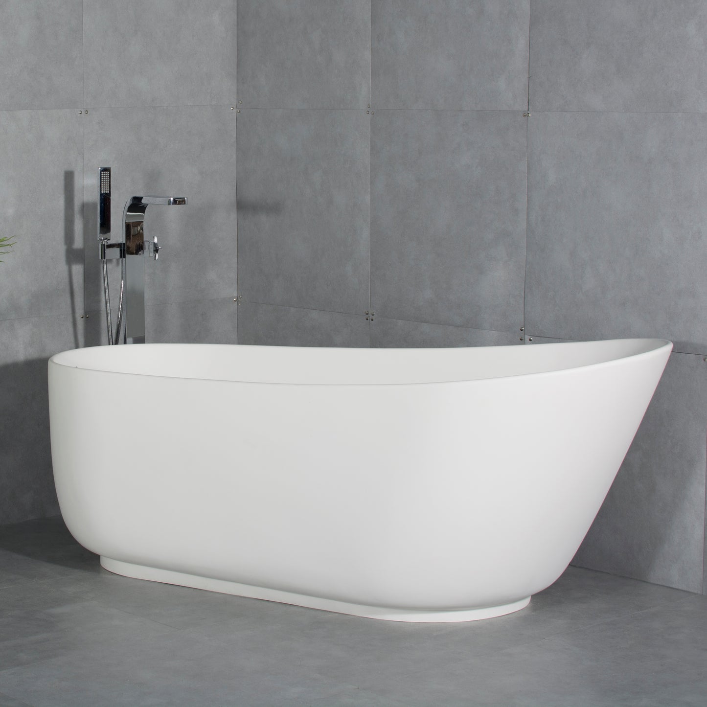 67" Solid Surface & Stone Resin Oval Soaking Bathtub with Overflow Drain for the Bathroom