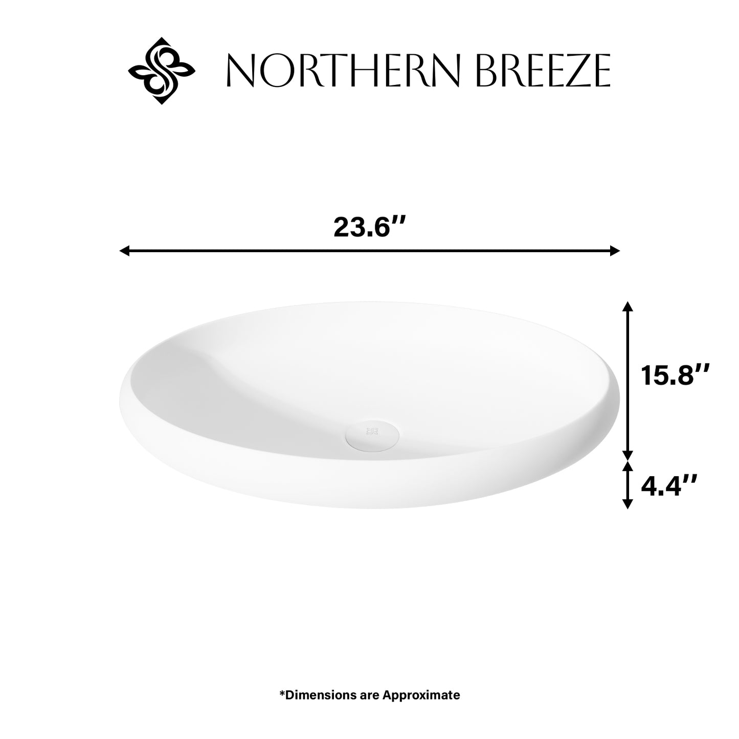 Matte White Handmade Oval Vessel Bathroom Sink 23" L x 15" W x 4" H