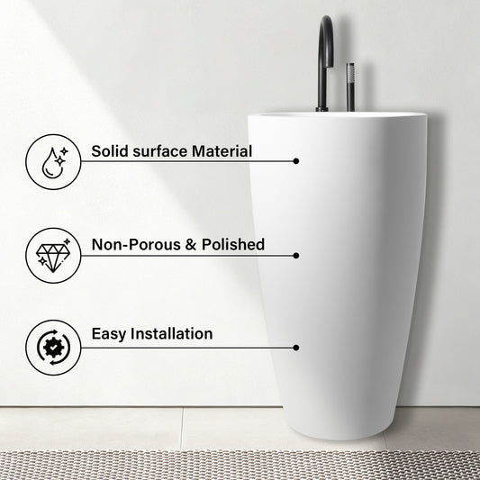 Solid Surface Circular Pedestal Bathroom Sink