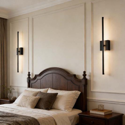 Matte Black LED Wall Sconce Set of 2 - Dimmable with Remote, 12W Hardwired Indoor Lights for Bedroom Hallway Living Room