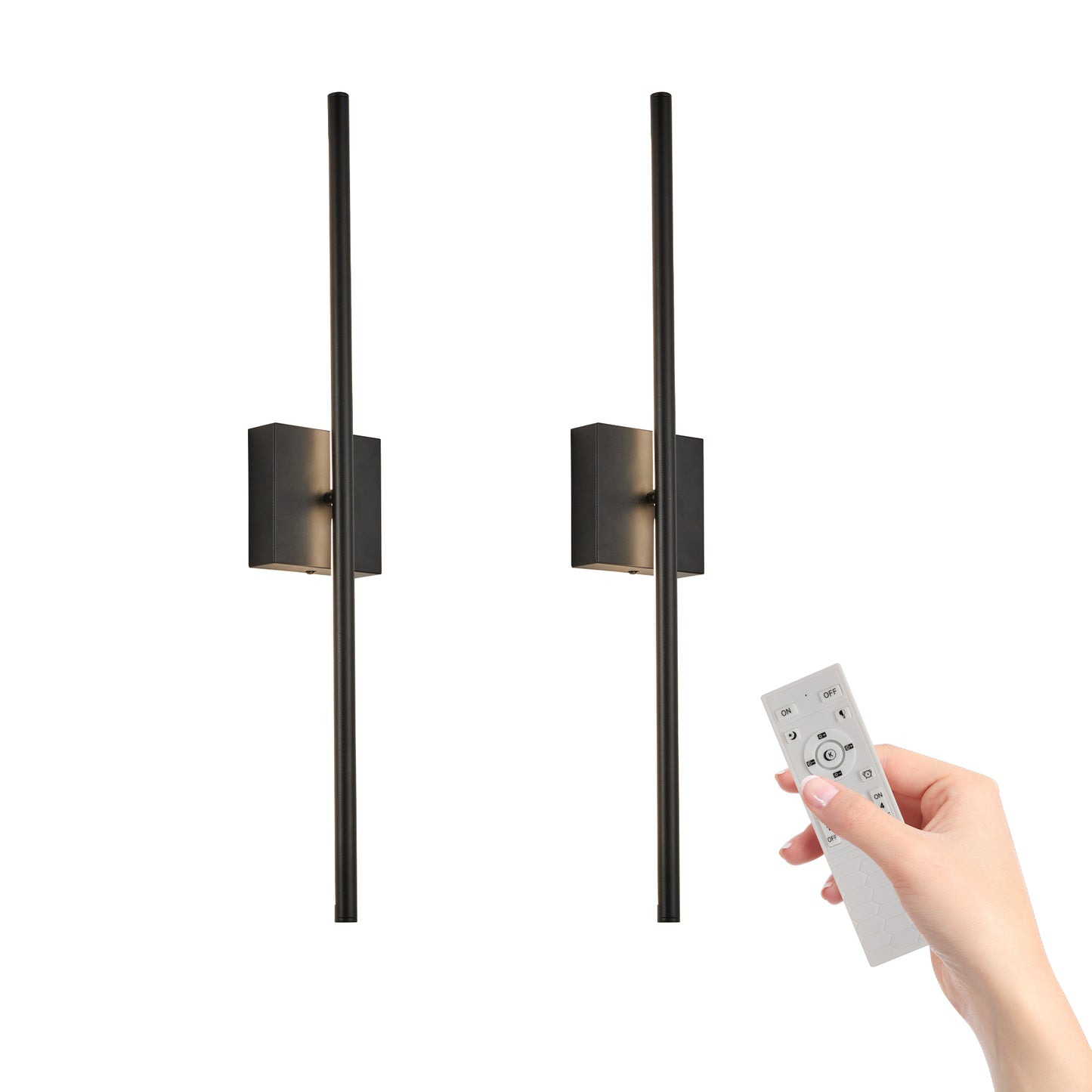 Matte Black LED Wall Sconce Set of 2 - Dimmable with Remote, 12W Hardwired Indoor Lights for Bedroom Hallway Living Room