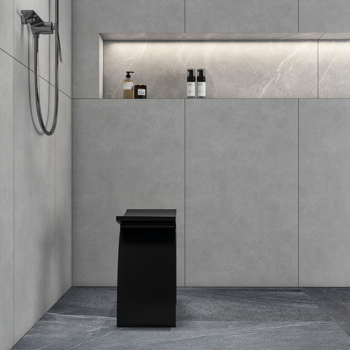 compact bathroom stool side view and dimensions