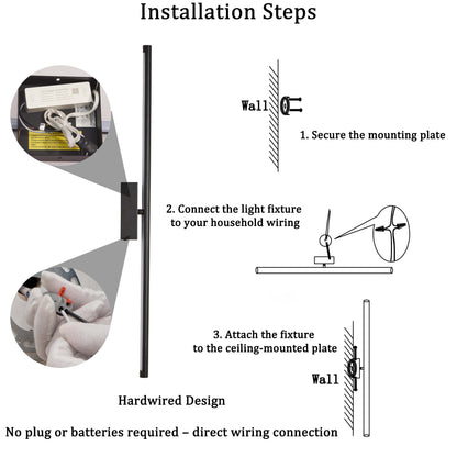 Matte Black LED Wall Sconce Set of 2 - Dimmable with Remote, 12W Hardwired Indoor Lights for Bedroom Hallway Living Room