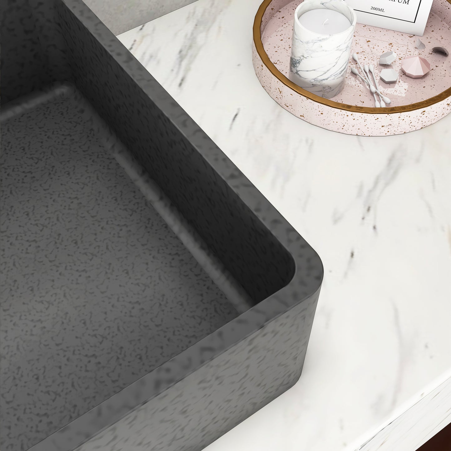 19.68'' Concrete Vessel Rectangular Modern Dark Gray with Patterns Bathroom Sink