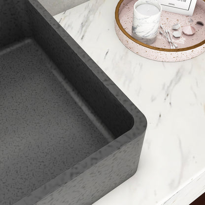 19.68'' Concrete Vessel Rectangular Modern Dark Gray with Patterns Bathroom Sink
