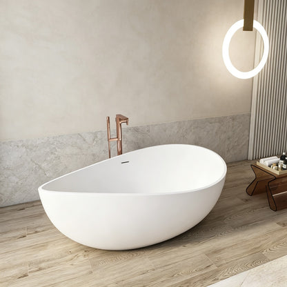 63" Freestanding Solid Surface Soaking Bathtub for Bathroom