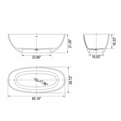 65.2” Freestanding Solid Surface Soaking Bathtub for Bathroom