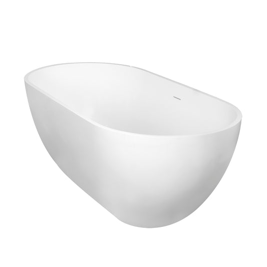 59" Solid Surface Freestanding Soaking Bathtub, Matte White — view 2