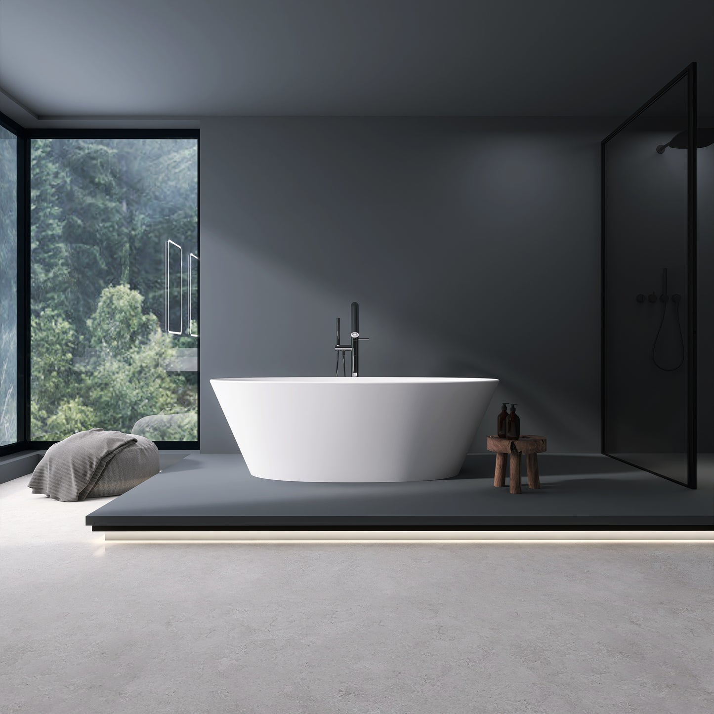 66.9“ Freestanding Solid Surface Soaking Bathtub for Bathroom