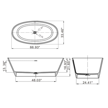 66.9“ Freestanding Solid Surface Soaking Bathtub for Bathroom