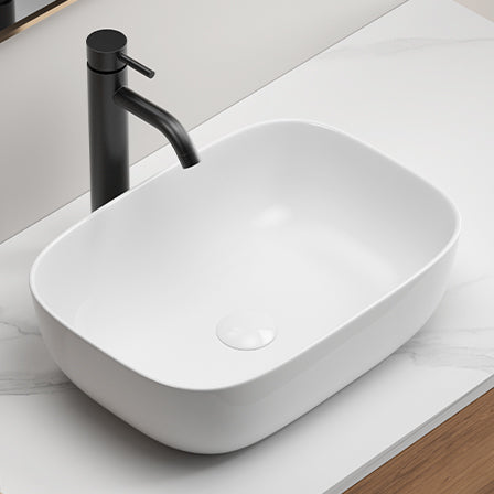 Modern Rectangular Glossy White Ceramic Vessel Sink