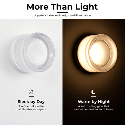 Modern White Round Glass LED Wall Sconce, 8W Warm White Wall Light for Living Room, Bedroom, Hallway & Bathroom