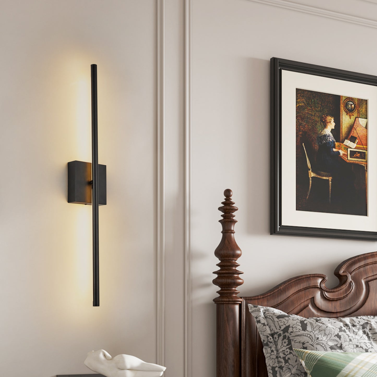 Matte Black LED Wall Sconce Set of 2 - Dimmable with Remote, 12W Hardwired Indoor Lights for Bedroom Hallway Living Room