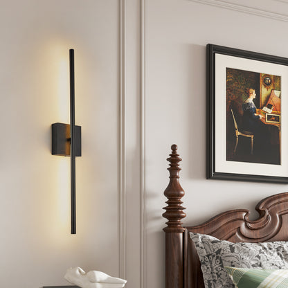 Matte Black LED Wall Sconce Set of 2 - Dimmable with Remote, 12W Hardwired Indoor Lights for Bedroom Hallway Living Room