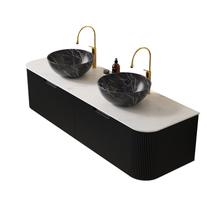 60" Bathroom Vanity with 2 Drawers and Black Bowl Ceramic Basins