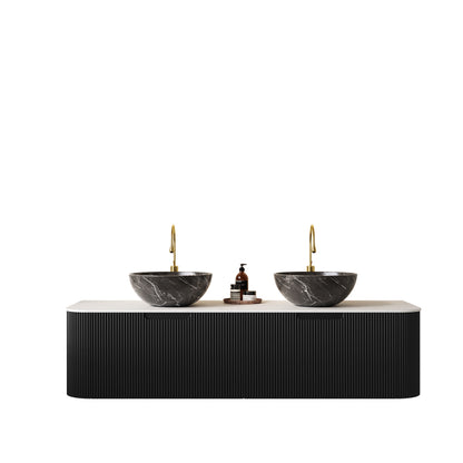 60" Bathroom Vanity with 2 Drawers and Black Bowl Ceramic Basins
