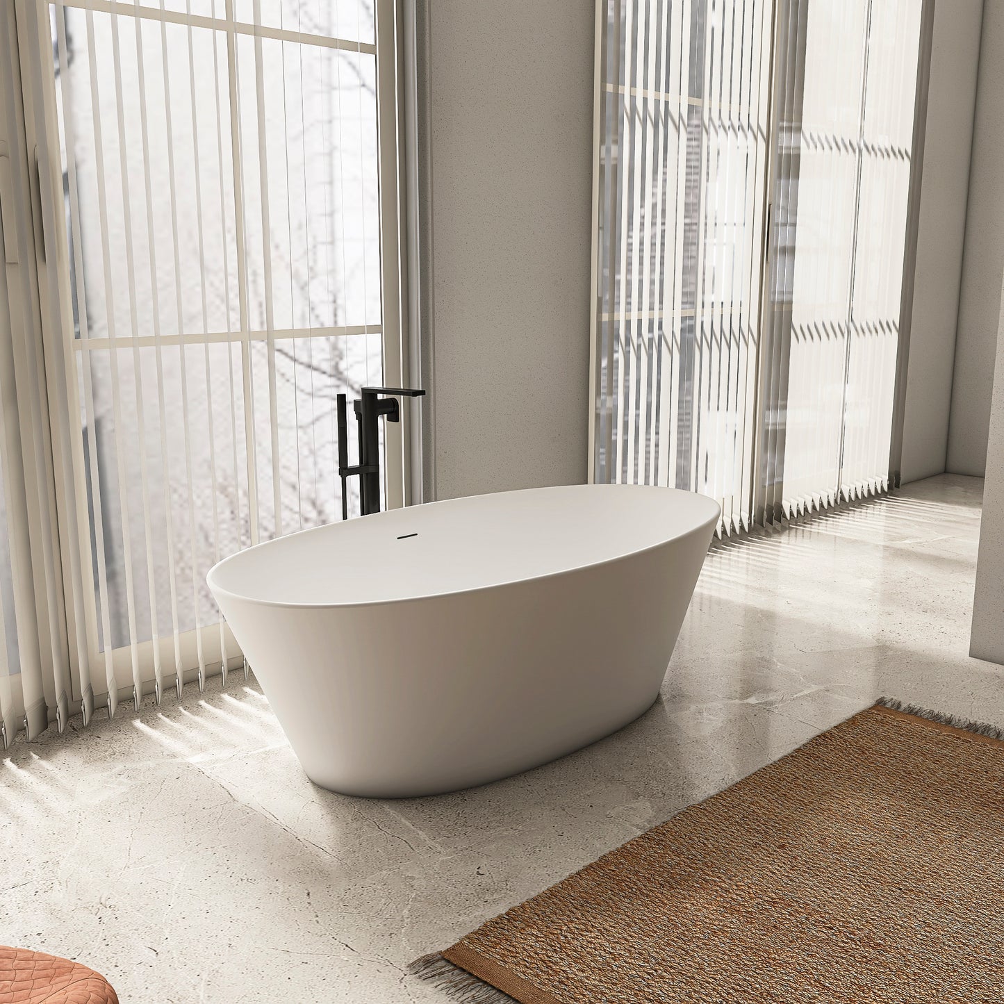66.9“ Freestanding Solid Surface Soaking Bathtub for Bathroom