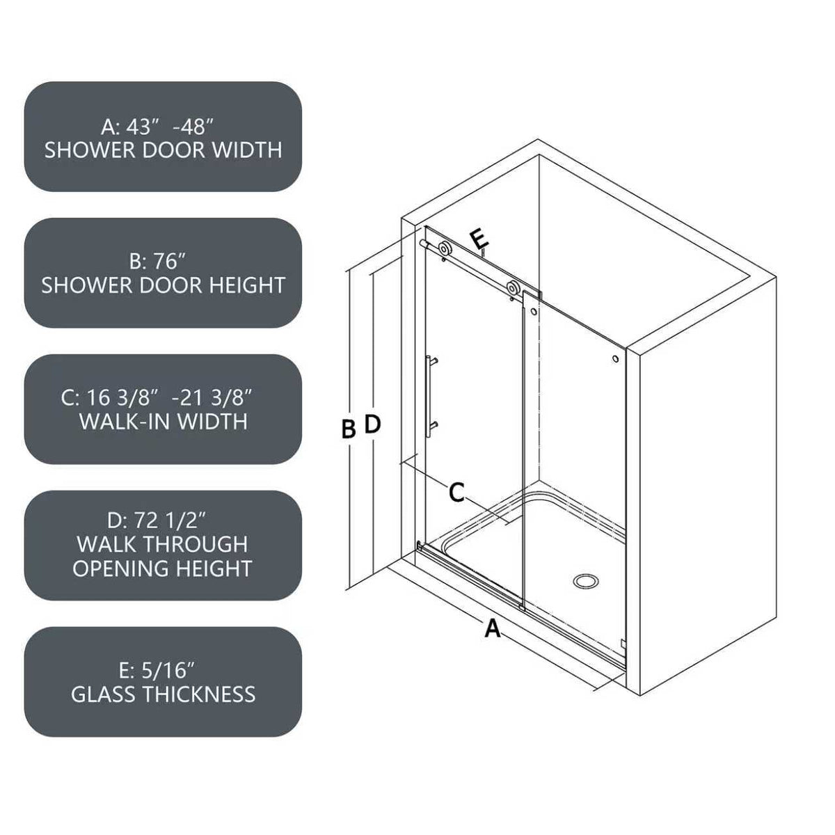 76"H Frameless One Fixed and One Shifted Shower Door , 5/16" (8mm) SGCC Glass