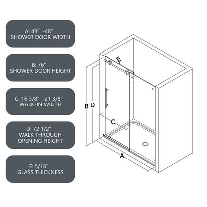 76"H Frameless One Fixed and One Shifted Shower Door , 5/16" (8mm) SGCC Glass