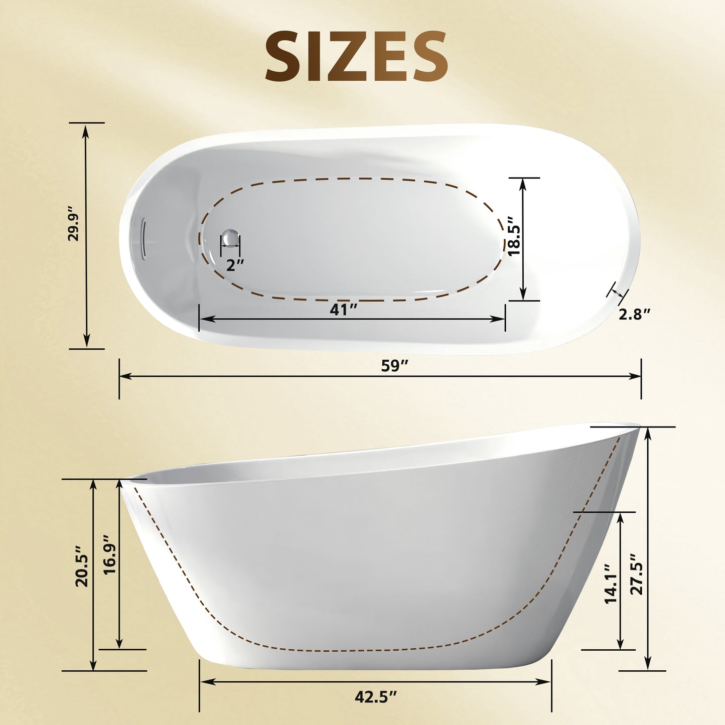59" Freestanding Slipper Bathtub