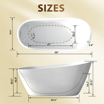 59" Freestanding Slipper Bathtub