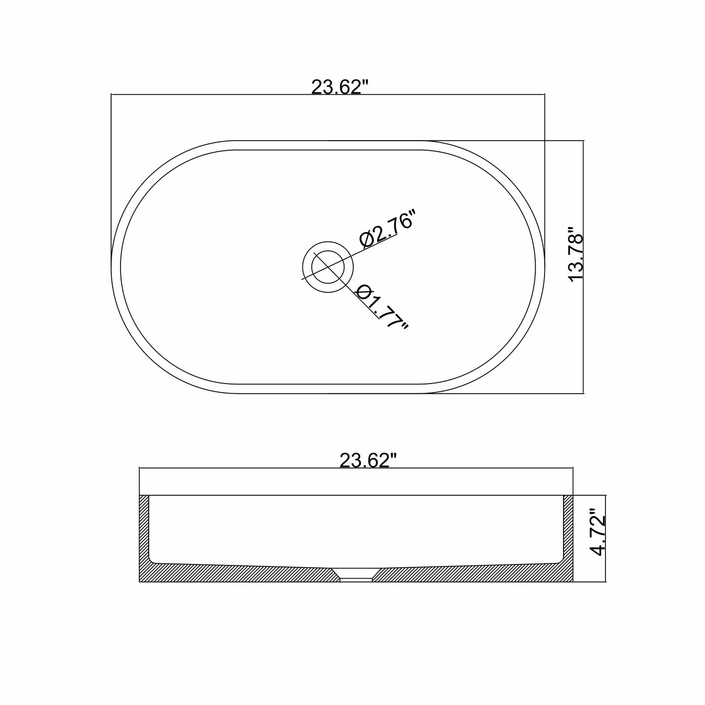 23.6'' Concrete Vessel Oval Modern Dark Green Bathroom Sink