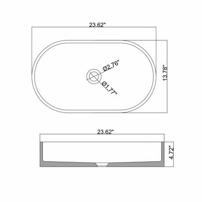 23.6'' Concrete Vessel Oval Modern Dark Green Bathroom Sink