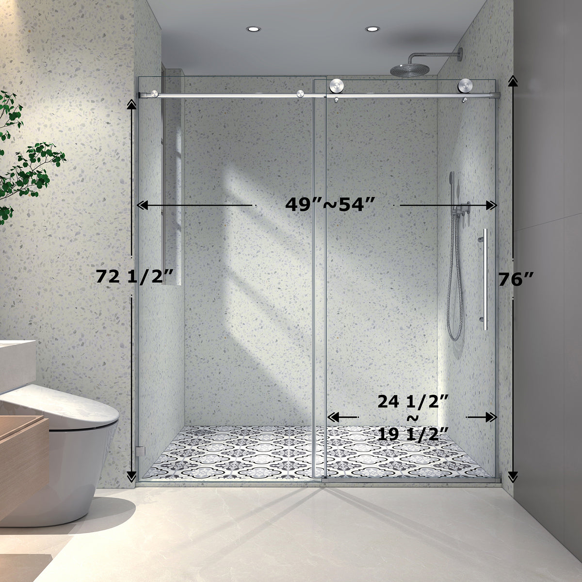 76"H Frameless One Fixed and One Shifted Shower Door , 5/16" (8mm) SGCC Glass