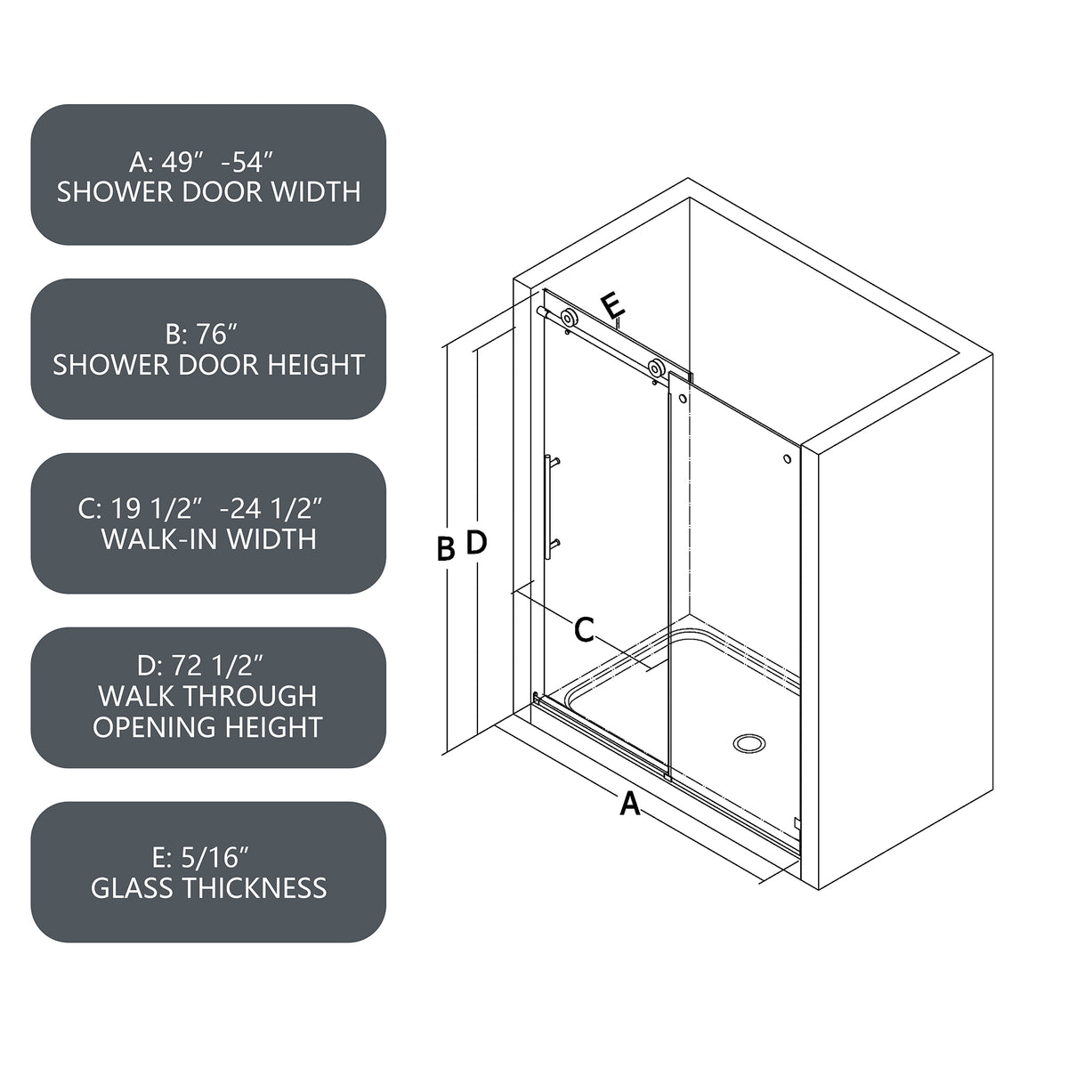 76"H Frameless One Fixed and One Shifted Shower Door , 5/16" (8mm) SGCC Glass