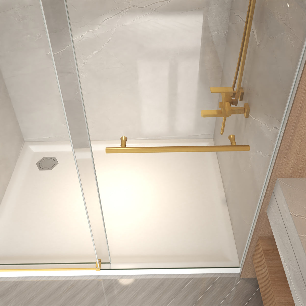 SGCC clear tempered glass shower door panel detail