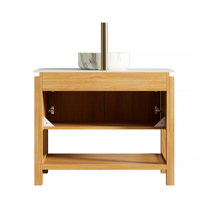 36" Bathroom Vanity & Sink  Freestanding Plywood Bathroom Storage Cabinet with 2 Bamboo Texture Doors & Open Shelf