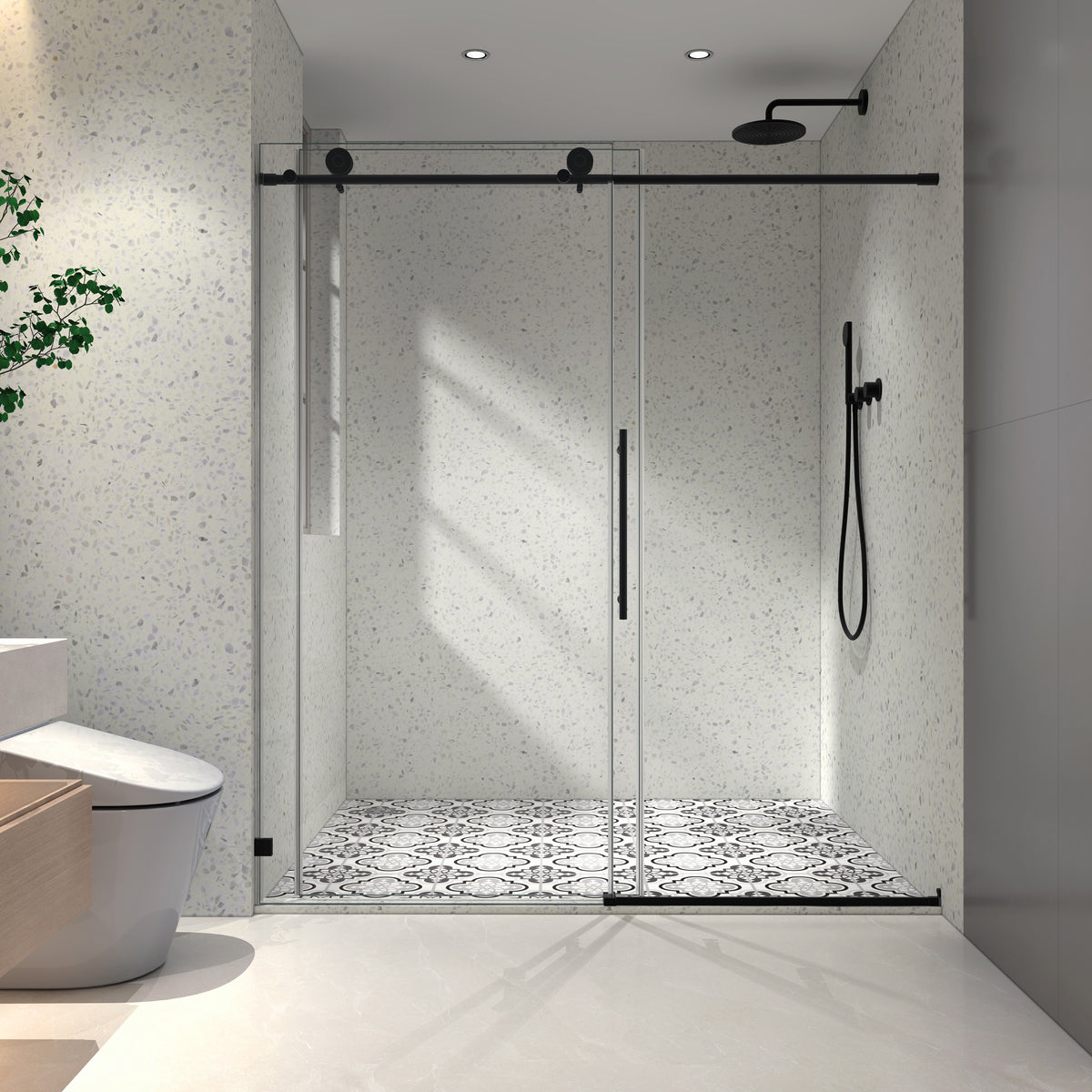 76"H Frameless One Fixed and One Shifted Shower Door , 5/16" (8mm) SGCC Glass