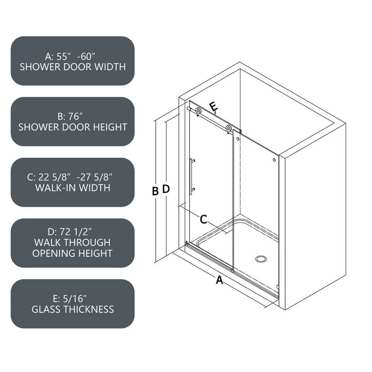 76"H Frameless One Fixed and One Shifted Shower Door , 5/16" (8mm) SGCC Glass
