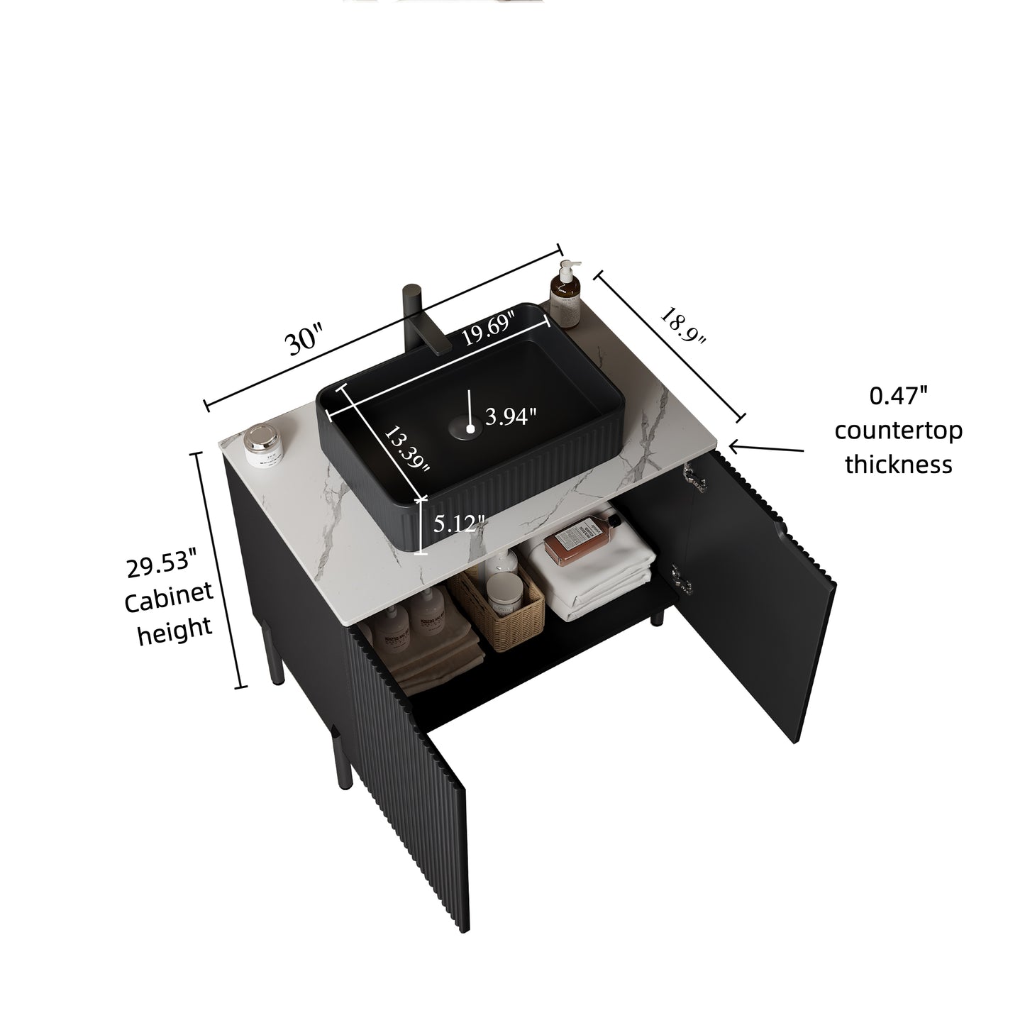 30" Bathroom Vanity with Black Ceramic Basin