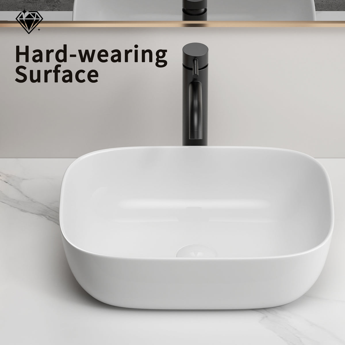 Modern Rectangular Glossy White Ceramic Vessel Sink