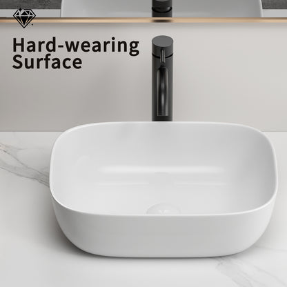 Modern Rectangular Glossy White Ceramic Vessel Sink