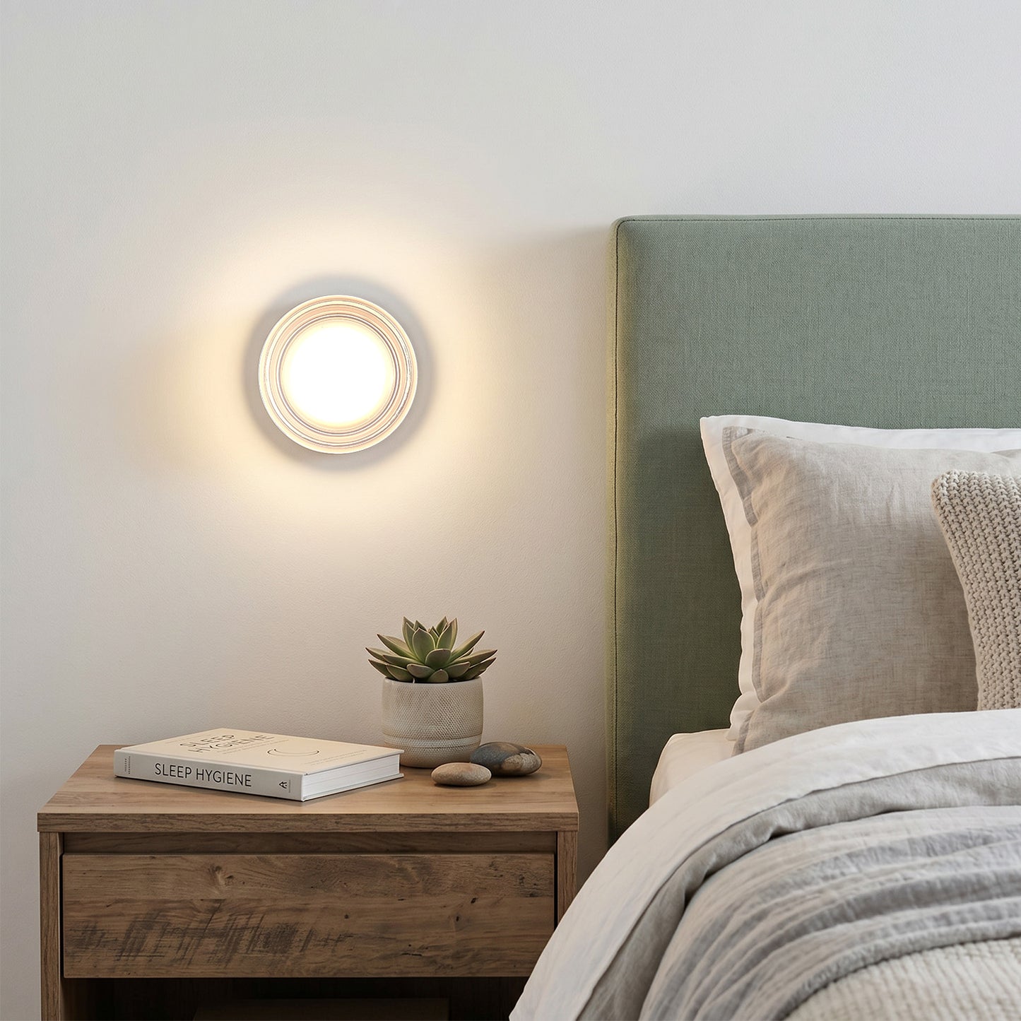 Modern White Round Glass LED Wall Sconce, 8W Warm White Wall Light for Living Room, Bedroom, Hallway & Bathroom