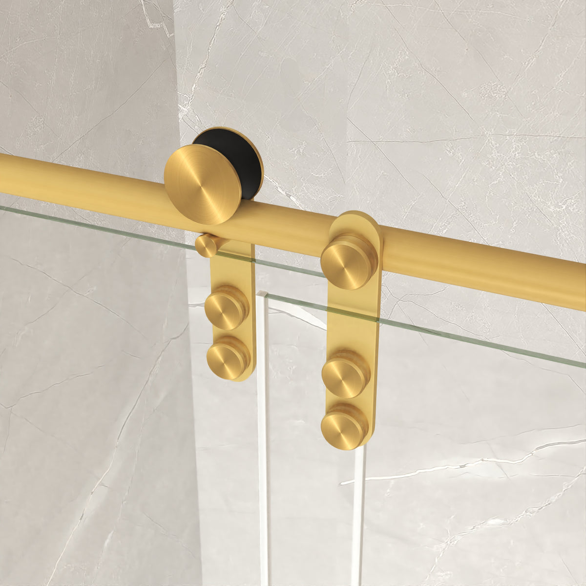 barn style sliding shower door installed in a walk-in shower