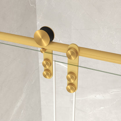 barn style sliding shower door installed in a walk-in shower