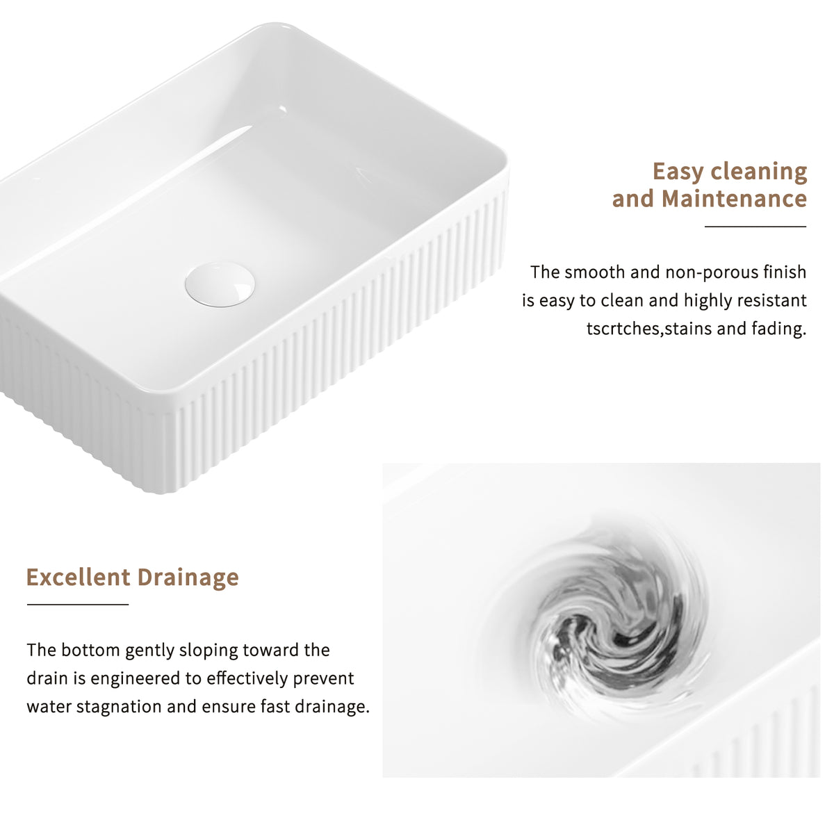 19" Ceramic Modern Bathroom Vanity Sink Rectangle