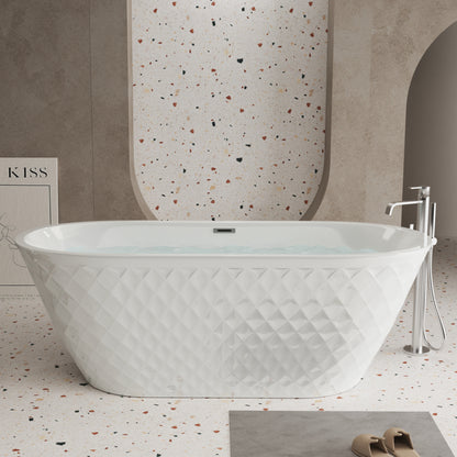 59" Acrylic Freestanding Bathtub with Unique Diamond Pattern Design