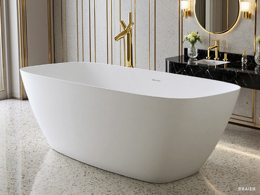 63'' x 30''Freestanding Soaking Solid Surface Bathtub in White  Double Bathtub
