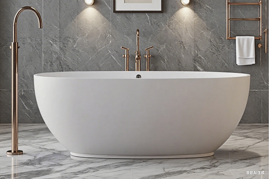 Freestanding Soaking Solid Surface Bathtub in White