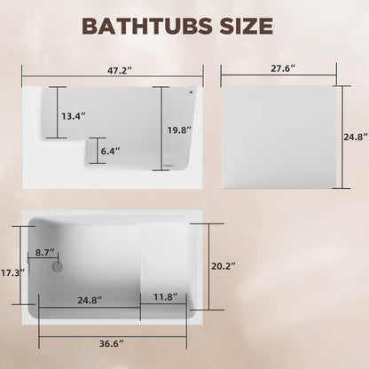 43" -47” Acrylic Japanese Bathtub with Seat