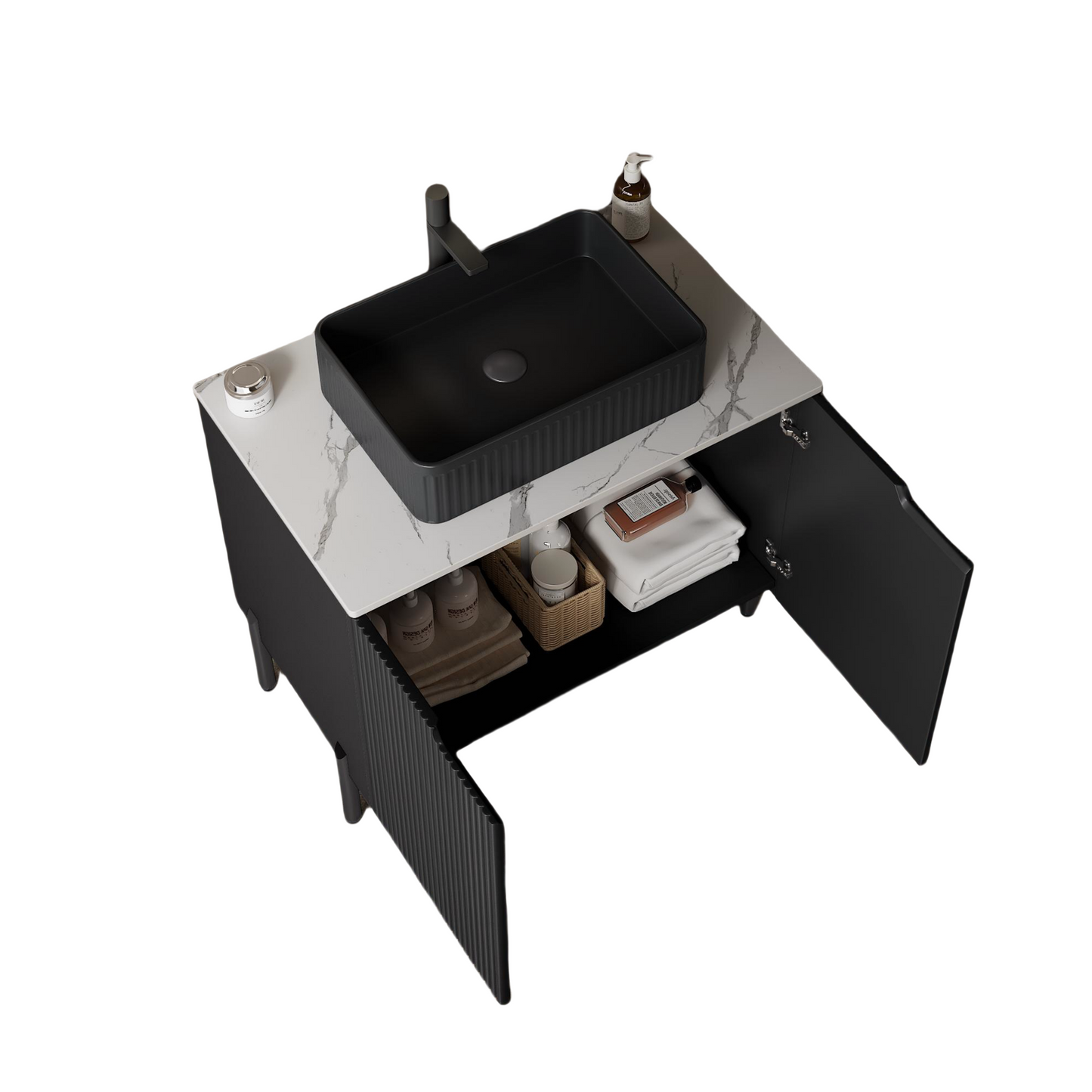 30" Bathroom Vanity with Black Ceramic Basin
