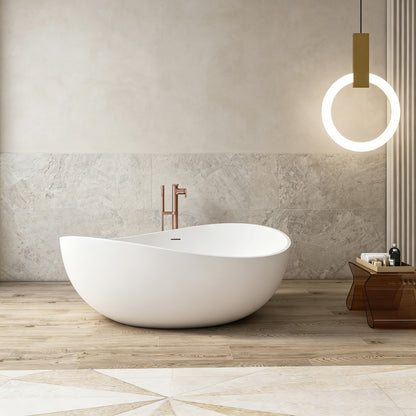 63" Freestanding Solid Surface Soaking Bathtub for Bathroom