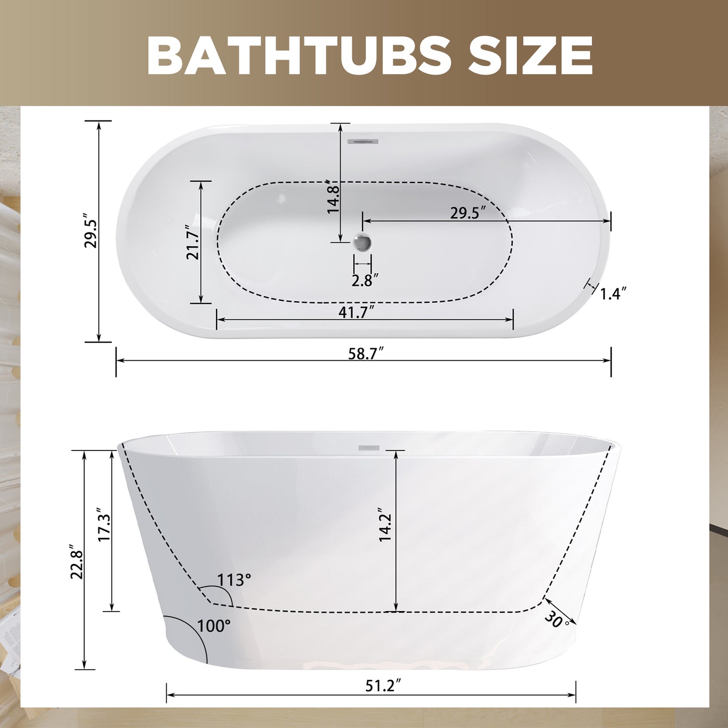 59"-67" Acrylic Freestanding Tub