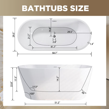 59"-67" Acrylic Freestanding Tub