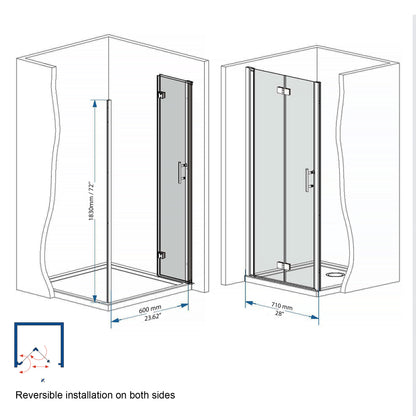 72" H Bifold Shower Door With 1/4" Clear Tempered Glass